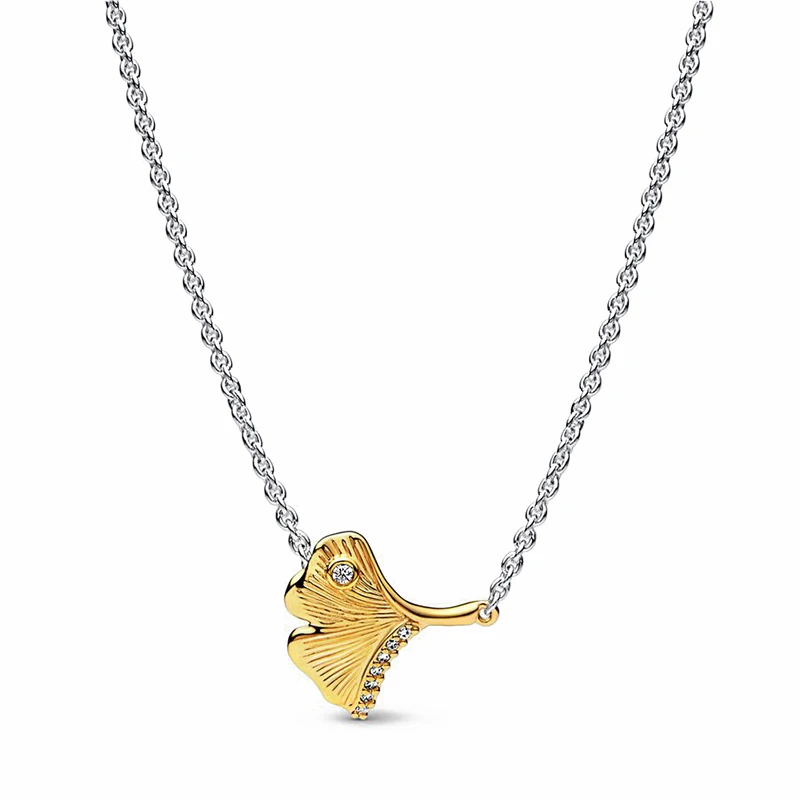 2023 Women's Popular 925 Silver Pav é Dense Set Ginkgo Logo Double Chain Chain Collar Necklace Holiday Gift DIY Charm Jewelry