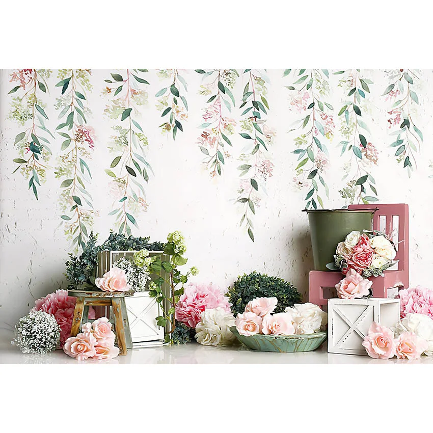 Mehofond Nature White Wall Photography Background Spring Green Grass Floral Scenic Baby Shower Birthday Backdrop Photo Studio photo backdrop