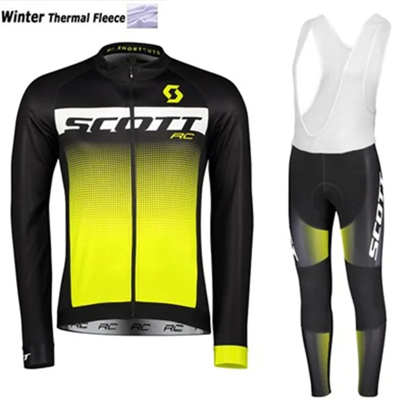 SCOTT Thermal Fleece Cycling Jersey Sets Maillot Ropa Ciclismo Keep Warm MTB Bike Wear Bicycle Clothing Cycling Suit