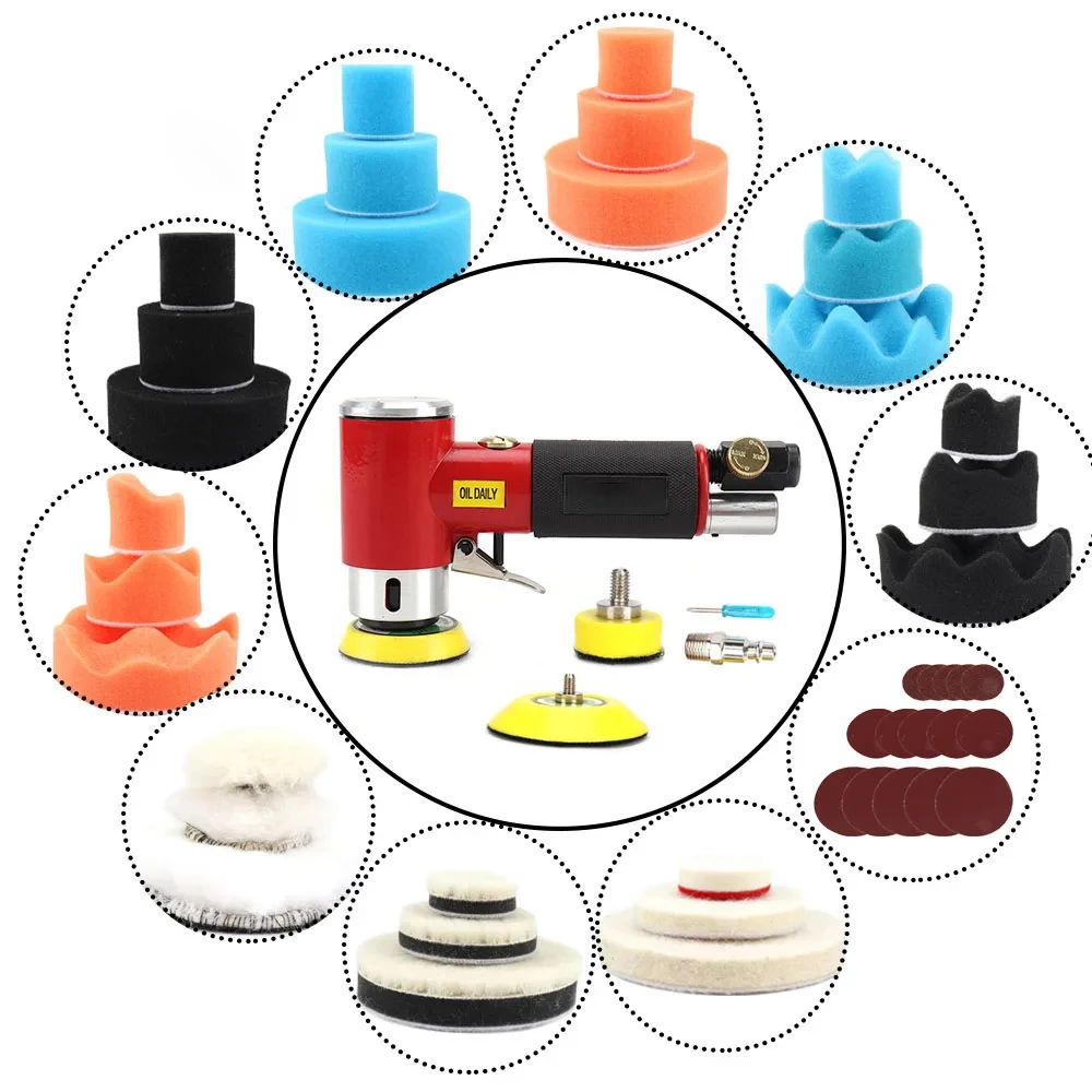 2 "3" Set Orbit Air Sander Mini Pneumatic Mesin Penggling Untuk Pepels Mobil Alat Pegels Udara Bertenaga Udara Kecepatan Tinggi