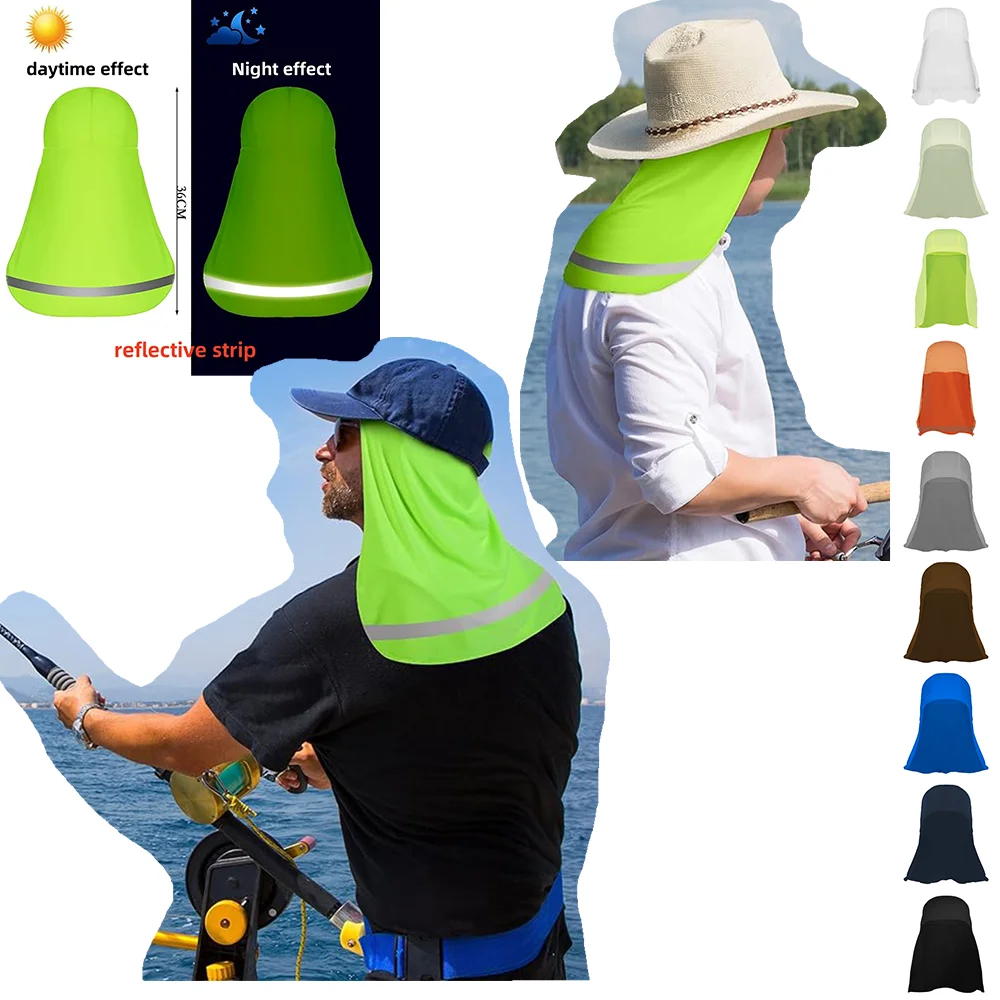 Men Fluorescent Cooling Caps Uv Protection Neck Protector Reflective Strip Elastic Long Tail Cycling Fishing Sun Hats