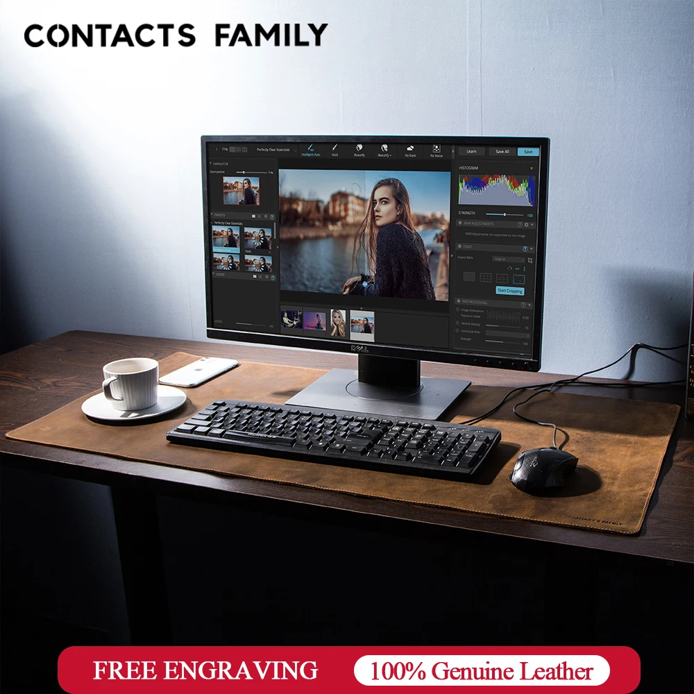 Mouse Pad CONTACT'S FAMILY Genuine Leather Large Size Anti-slip Keyboard Table Cover For Laptop Computer