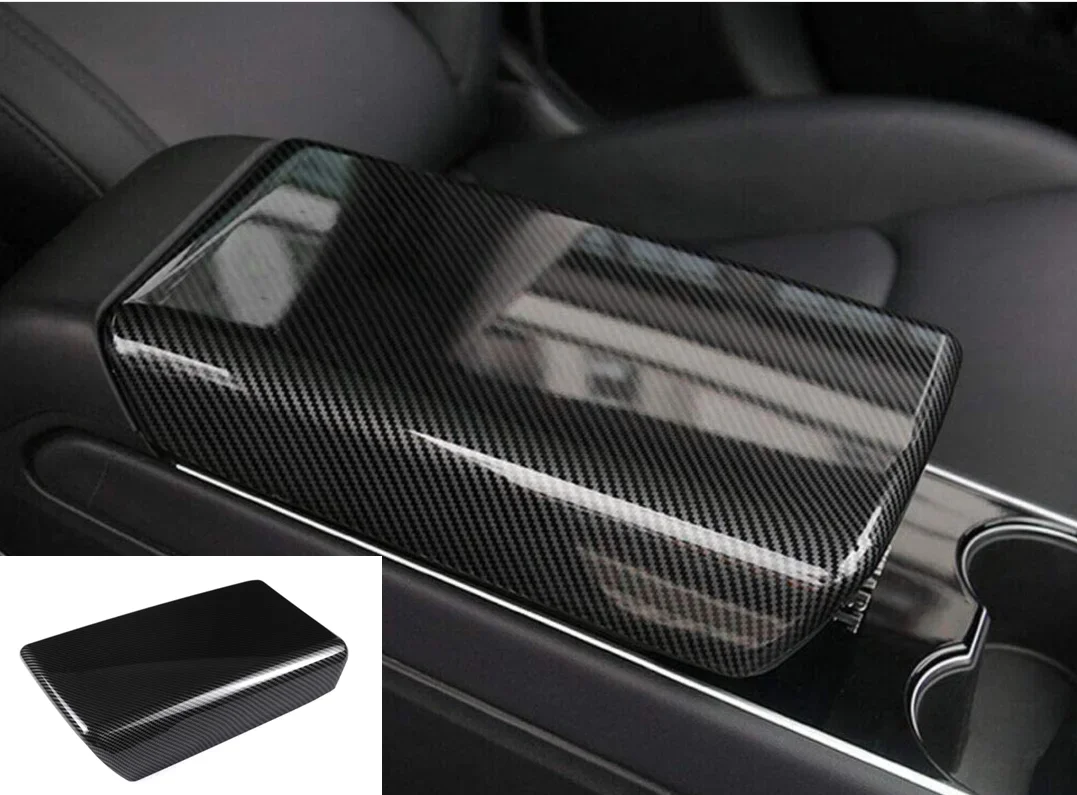 

Carbon Fiber Inner Center Storage Armrest Cover Trim Accessories 2018-2019 For Tesla Model 3 ABS