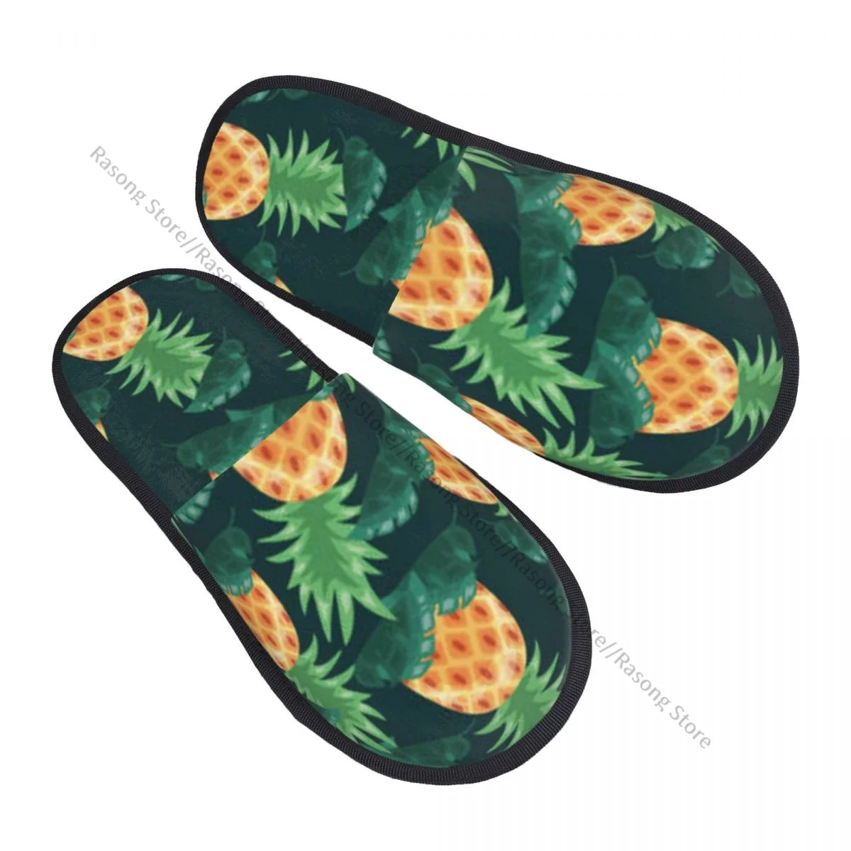 

Fur Slipper For Women Men Fashion Fluffy Winter Warm Slippers Pineapple Tropical Leaves House Shoes