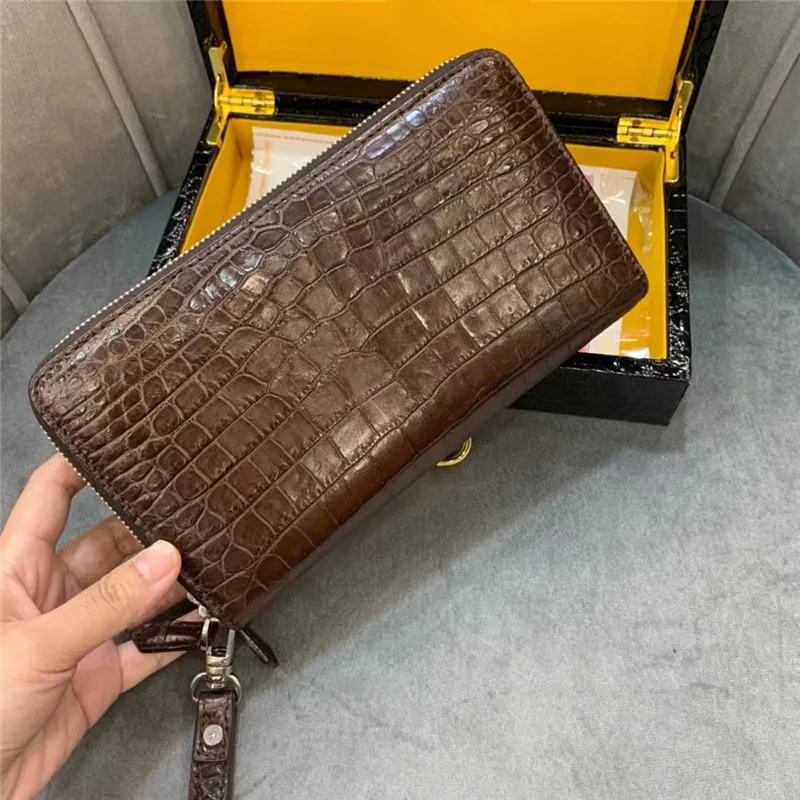 Authentic Crocodile Skin Businessmen Long Organizer Wallet Wristlets Clutch Bag Genuine Real Alligator Leather Male Card Purse 2