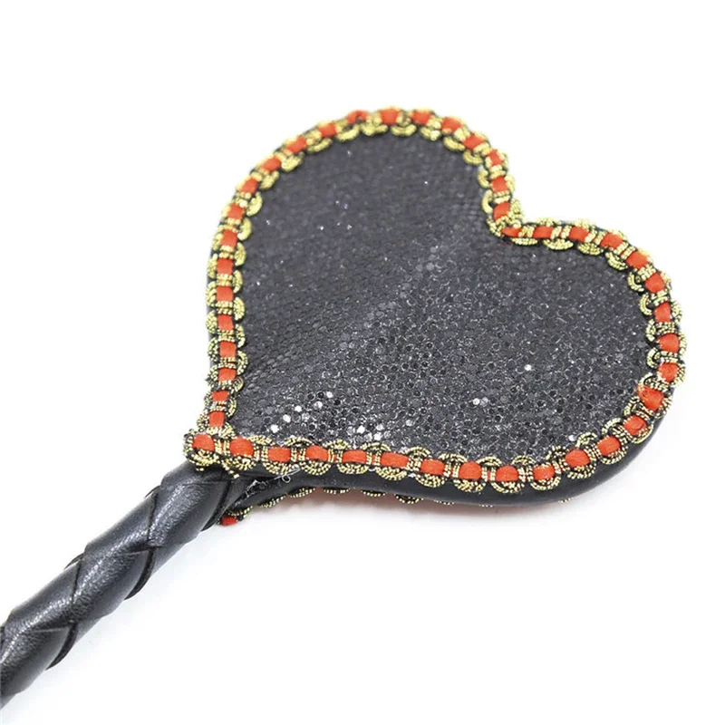 38CM PU Leather Heart-Shaped Flog Spank Paddle Horse Whip Beat Submissive for Horse Training Bat 3
