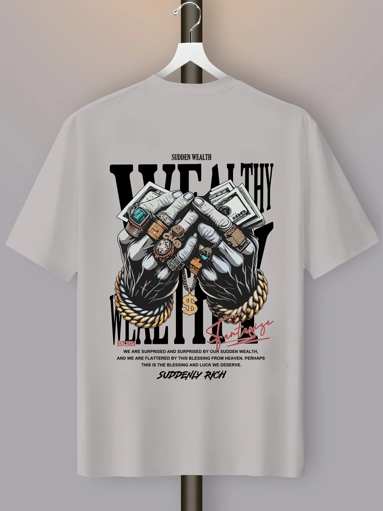 Das Herren-Sommer-Freizeit-T-Shirt mit Hand- und Accessoire-Mustern eignet sich für den täglichen Gebrauch und Outdoor-Aktivitäten. – Detail 8