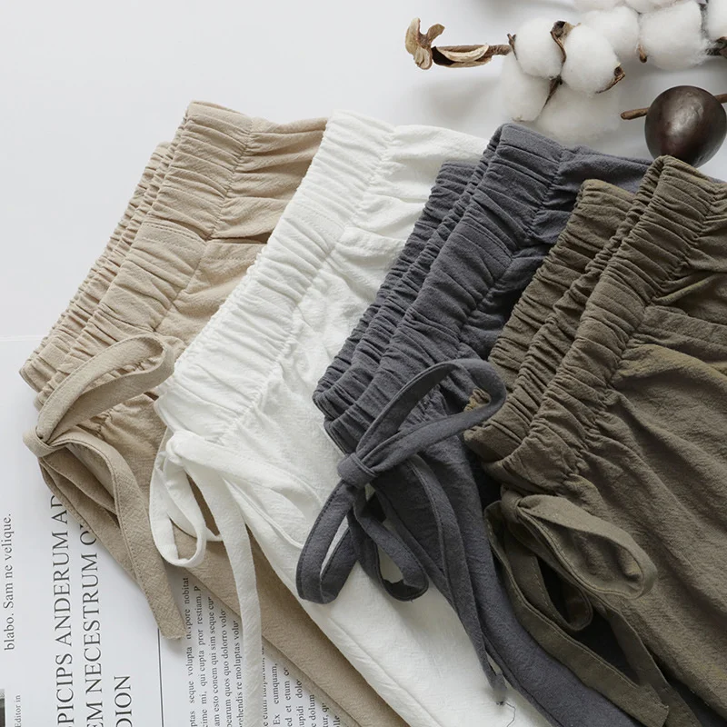 Women Sports Shorts Breathable High Waist Cycling Fitness Short Pants Oversize Cotton Linen Biker