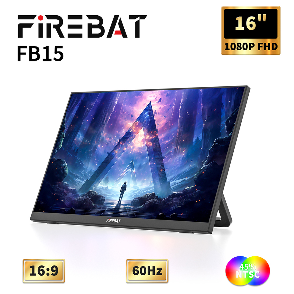 FIREBAT FB15 16-inch Portable Monitor 1920*1080 60Hz Refresh Rate 63% sRGB  with Dual Type-C Interface Single MiniHDMI