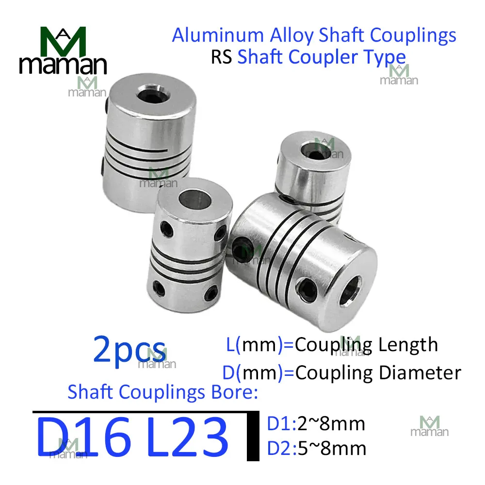 2Pcs Aluminum Alloy Wound Elastic RS Coupling D16L23 Inner Hole For Connecting The Driving And Driven Shafts 2/3/3.17/4/5/6/6.35 shaft coupler flexible coupling shaft connector rigid shaft coupler