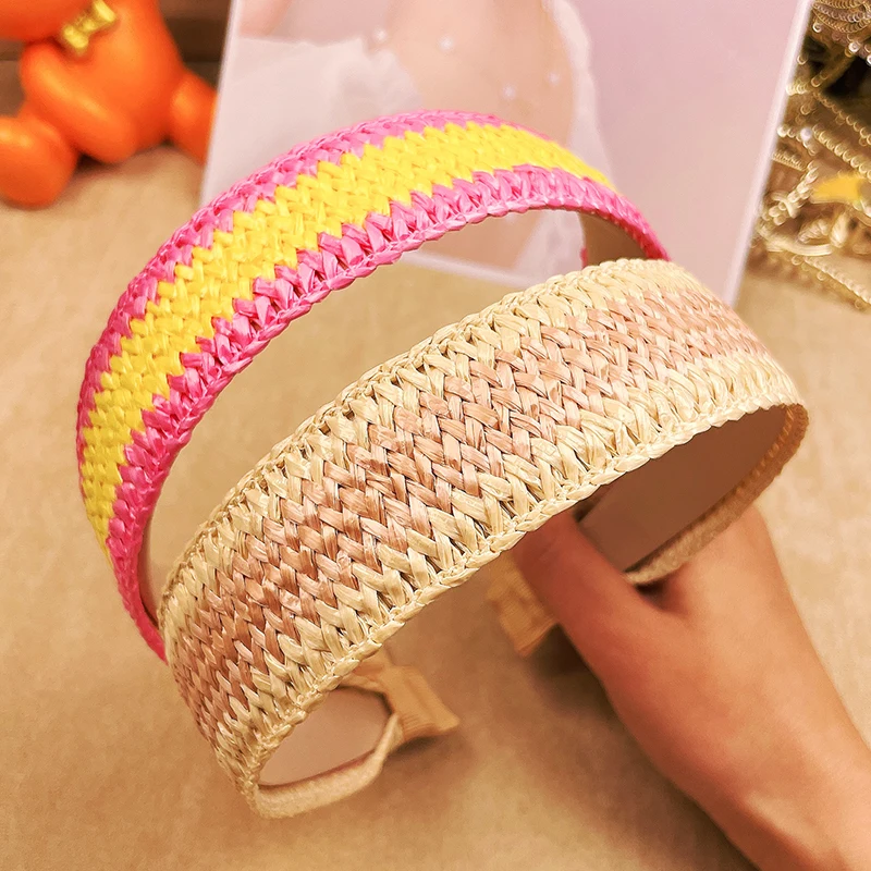 European And American Striped Custom Color Matching Weave Hairhoop Hair Accessory Woven  Wide Headwear For Women New Arrivals