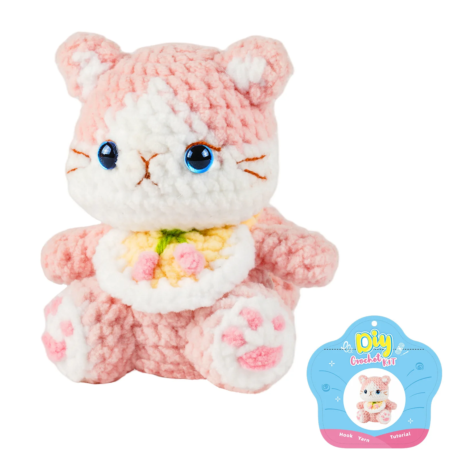 수제 고양이 아미구루미 인형 셔닐 원사 크로셰 키트 (초보자용 DIY 공예 키트, 패턴 포함) 귀여운 동물 생일 선물