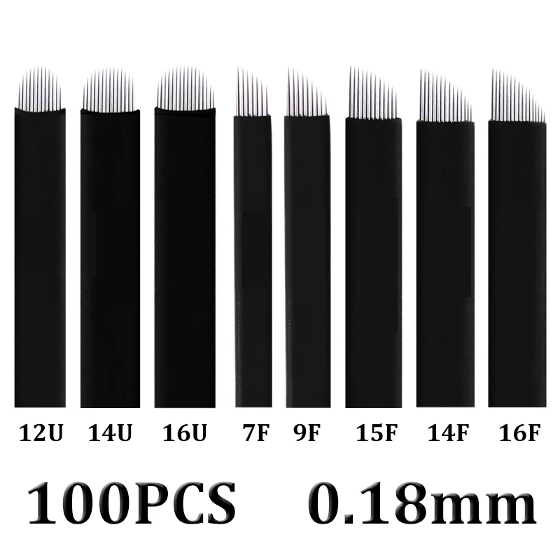 100pcs 0.18mm Lamina Tebori Flex Microblading 12 14 16 18 U Shape Tattoo Needles for Permanente Makeup Eyebrow Blades Manual Pen 10pcs microblading tattoo needles permanent makeup eyebrow 3rs 5rl 5rs manual tattoo fog needles for lamina blade agulhas tebori