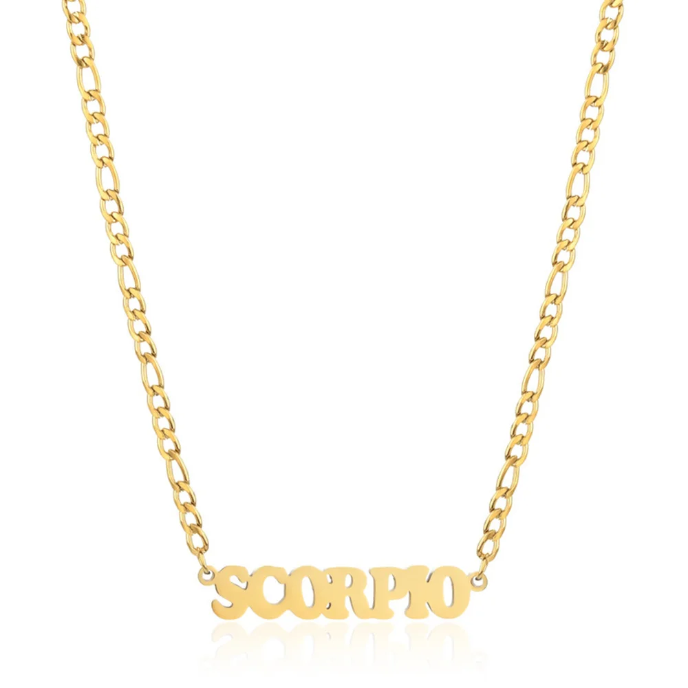 

Cancer Scorpio 12 Zodiac Sign Constellation Pendant Necklace Wholesale Figaro Link Chains For Women Men Jewelry Dropshipping