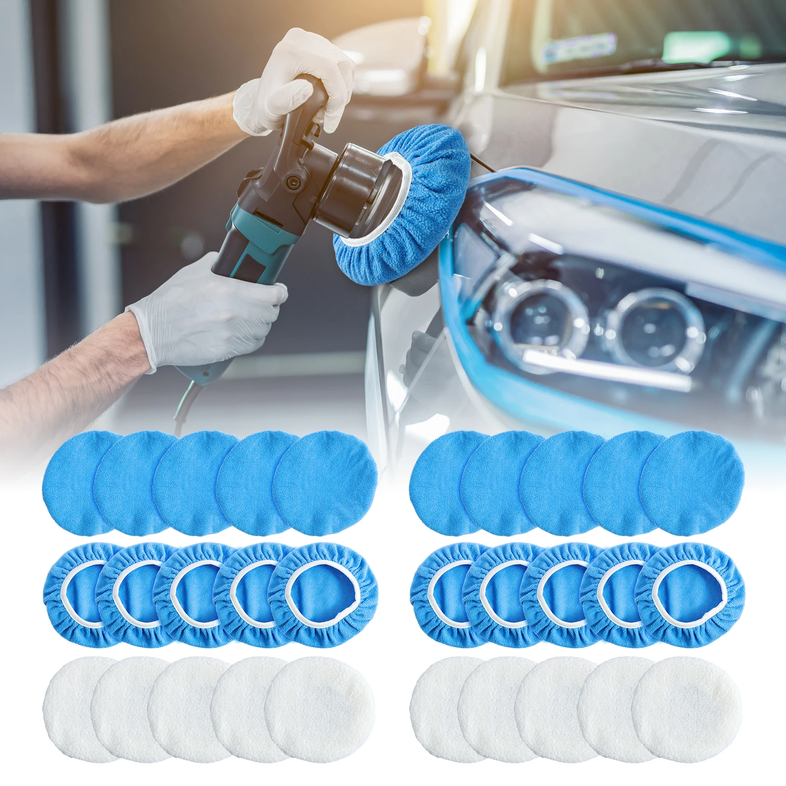 15-Piece Reusable Car Buffing and Polishing Pad Set with Microfiber and Wool Pads