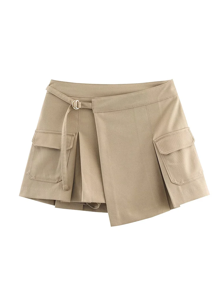 Fashion Women's Shorts Skirts High Waist Zipper  Pockets Safari Style Casual Shorts Skirts Summer New Solid Color Mini Skirts