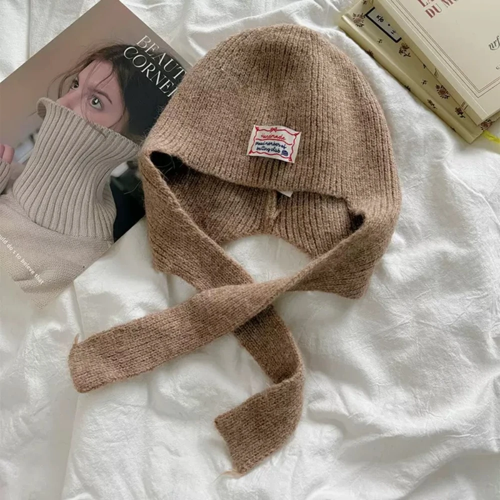 Korean Warm Knitted Hat Women Fashionable Rabbit Hair Scarf Hat Cozy Winter Mountain Climbing Warm Face Slimming Cap Girls Gift