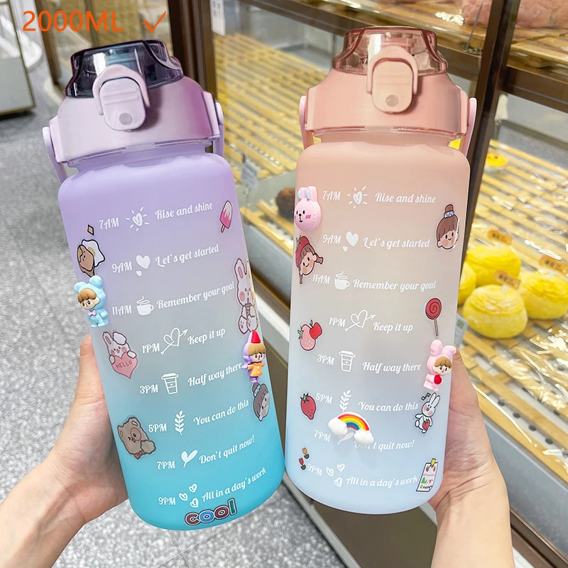 Спортивная бутылка для воды объемом 2 л с таймером крышки из соломы вместительная