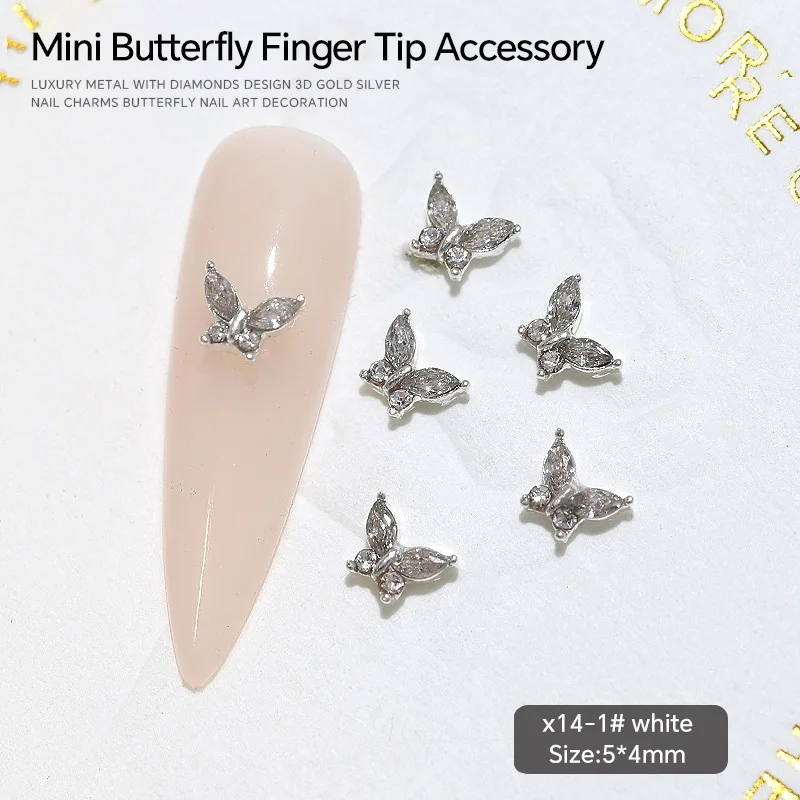 Butterfly and Heart Nail Art Rhinestone Glitter Set - 5 Piece Manicure Decorations Collection