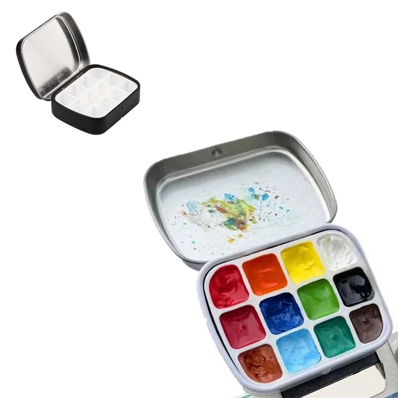 

Student Metal Empty Watercolor Tin Box 12 Grids Mini Watercolor Paint Palette Travel Painting Paint Tray School Art Supplies