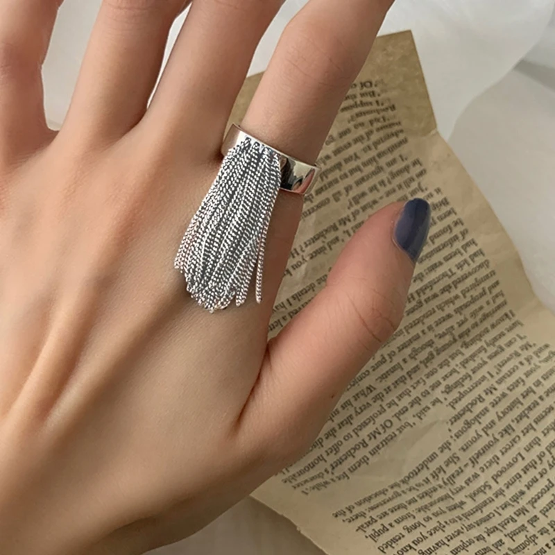 Hip Hop Punk Tassel Rings for Women Elegant Charm Vintage Unique Ring Tassel Ring Silver Color Rings Party Jewelry Gifts silver ring finger ring