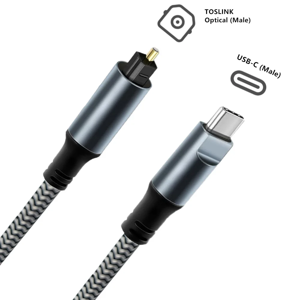 Braided 3Ft USB C to Toslink Optical Audio Cable with Gold-Plated Connector