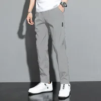 Pantalons pour hommes 2025 été nouveau noir gris mince affaires pantalons décontractés en plein air élastique respirant jambe droite pantalons de survêtement 6