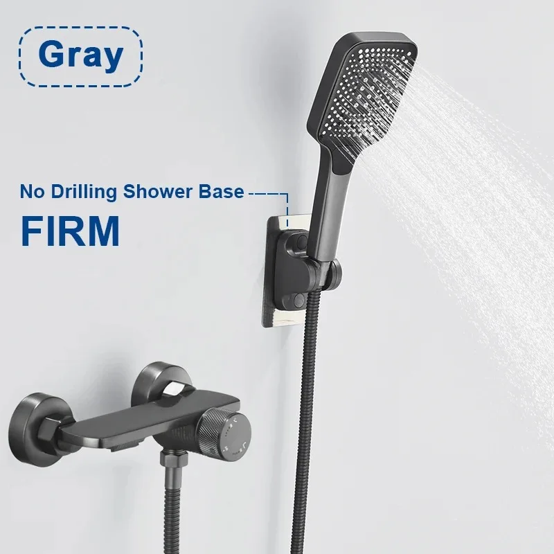 Gray Waterfall Bathtub Faucet With Hand Shower Brass Chrome Wall Mounted Bathroom Shower Mixer Tap Full Shower system Set 2