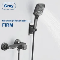 Gray Waterfall Bathtub Faucet With Hand Shower Brass Chrome Wall Mounted Bathroom Shower Mixer Tap Full Shower system Set 2