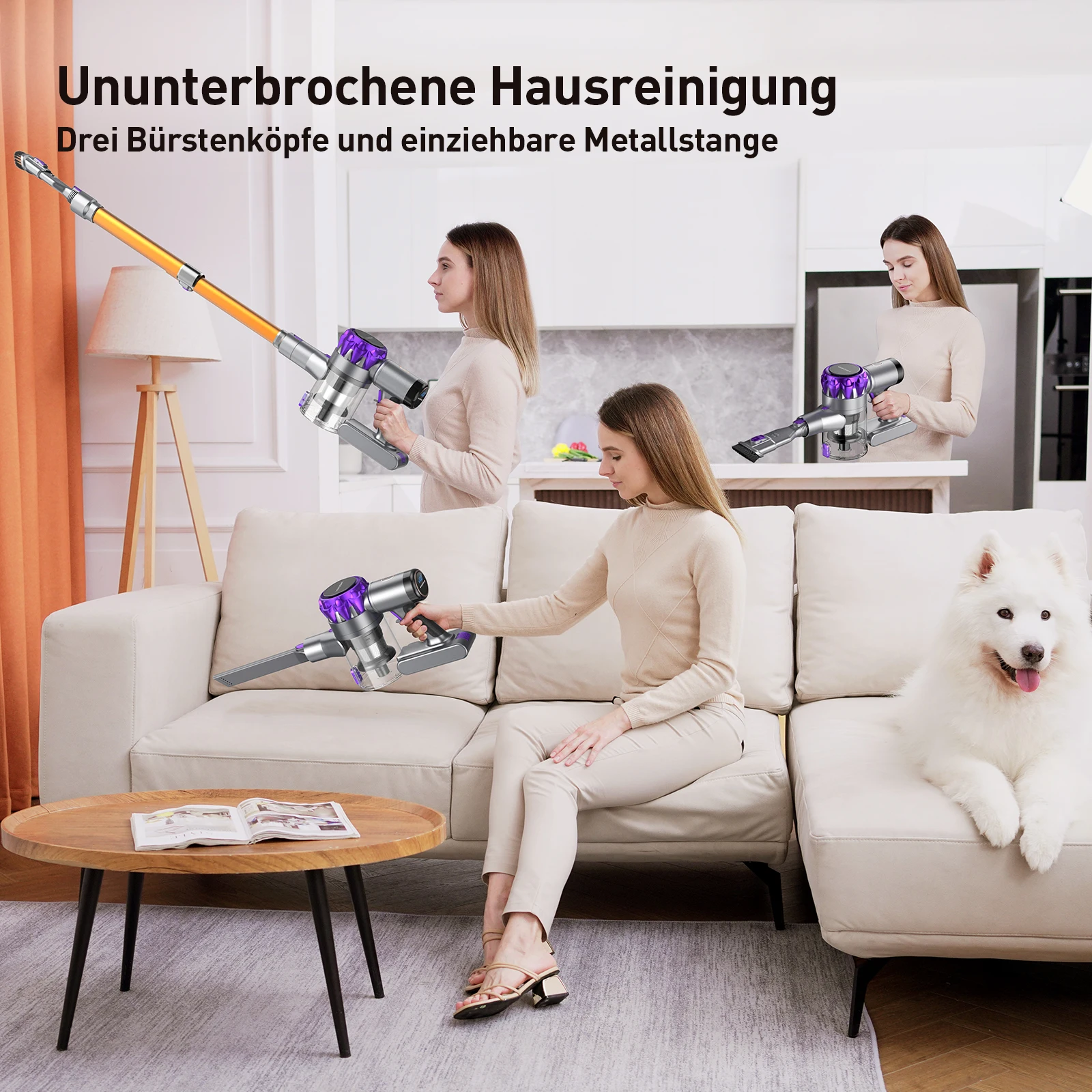 YISORA Cordless Vacuum Cleaner, 40Kpa 55Mins Running Time Wireless Vacuum Cleaner with Touchscreen for Pet Hair, Carpet 4