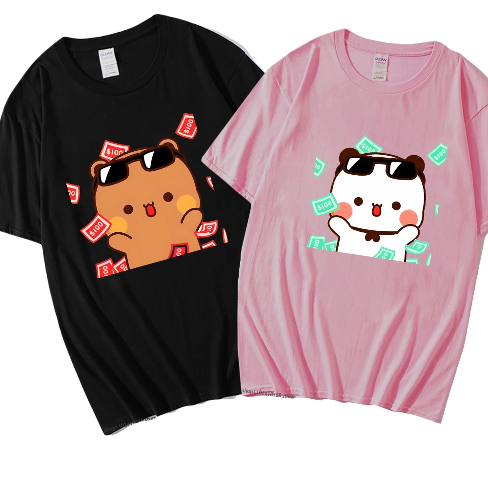 

Cute Bubu and dudu Is So Rich Millionaire T-Shirts for Men Women Couple clothes summer 100% Cotton Tops Panda Bear Tees Casual