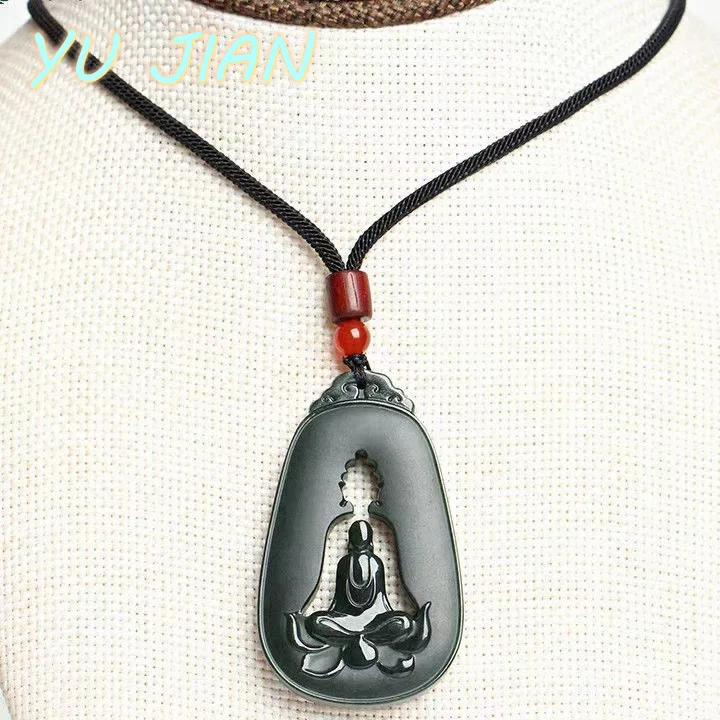 New Exquisite Natural Hetian Sapphire Carved Hollow Black Green Pendant Men's And Women's Emerald Necklace Jewelry With Chain