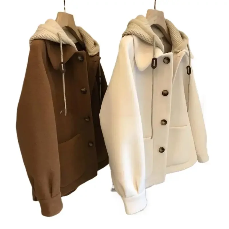 Plus Size Women's Knitted Hooded Jacket Fake Two-Piece Outerwear Autumn Winter New Style Woolen Coat Female Open Cardigan Trendy - Image 5