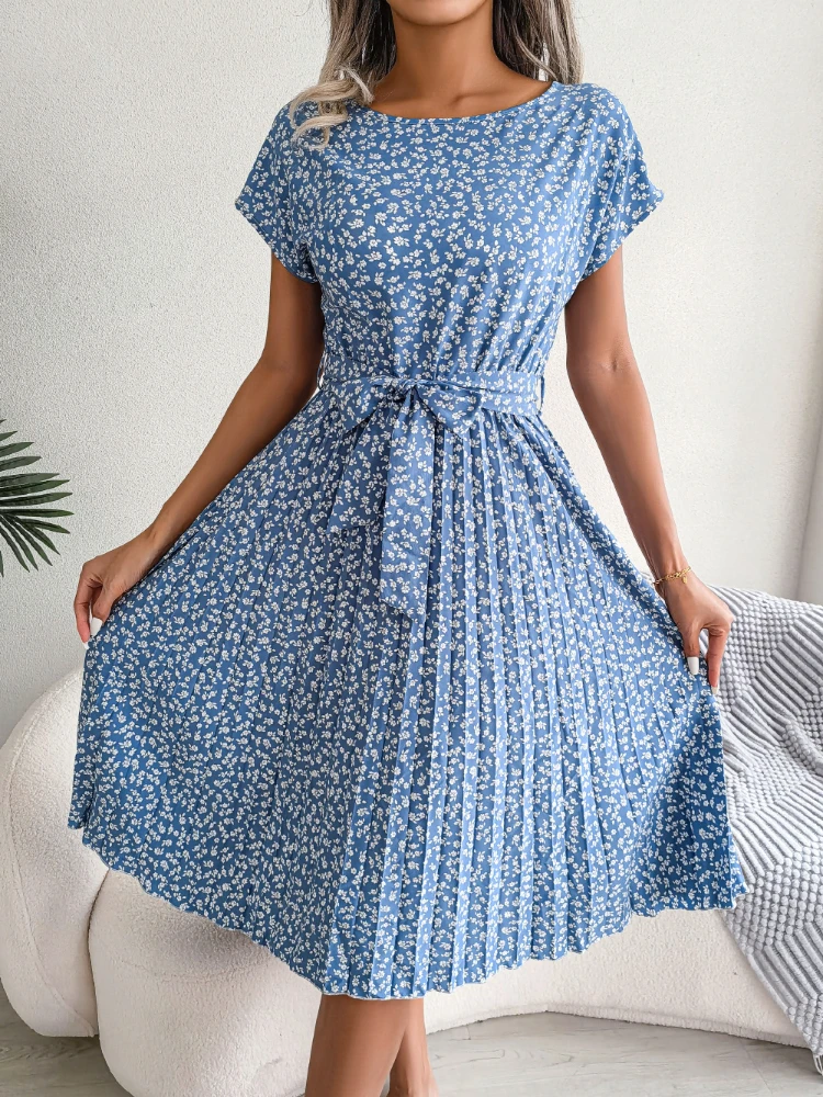 

Dress for Women Spring Summer 2023 O-Neck Lace Print Short Sleeves Loose Casual Dress Womenswear Streetwear Sexy Short Dress