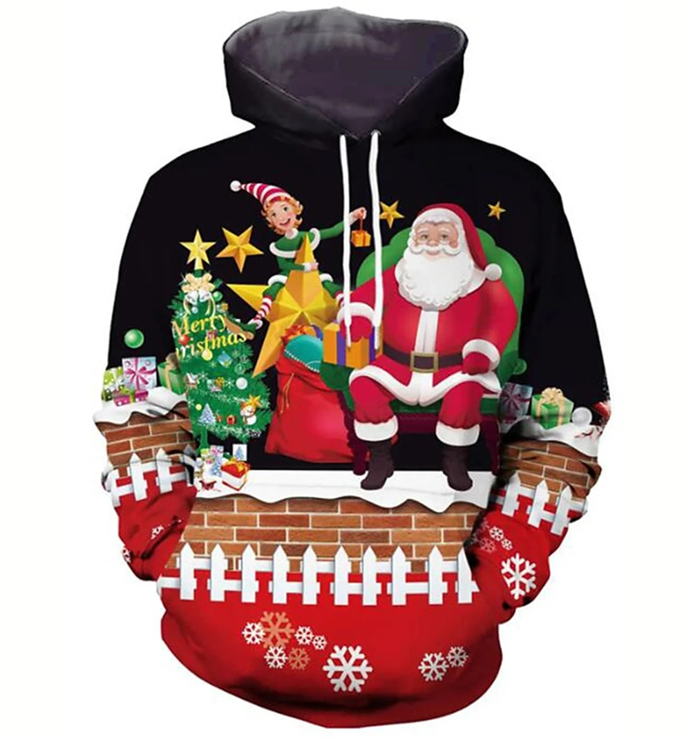 

3d Print Santa Claus Hoodies For Men Christmas Hooded Sweater Fashion Autumn Winter Men Clothing Oversize Long Sleeve Sweatshirt