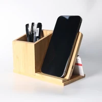 Minimalist Bamboo Wood Desk Organizer Multi-Function Pen Holder with Wireless Charging Office Decor Gift 2