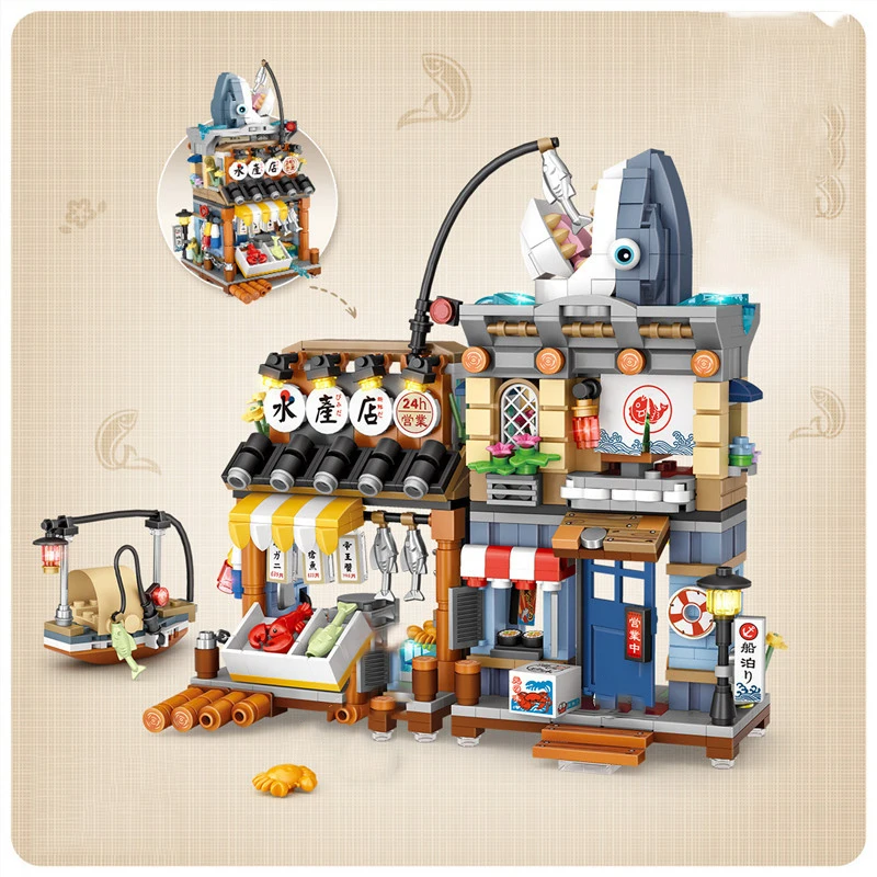 Creative Mini city streetscape Architectural decoration Food and Drink shop Campervan Folding blocks Children's Christmas gift 5