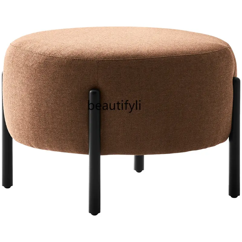 

Italian Minimalist round Sofa Stool Designer Cloakroom Living Room Light Luxury Leather Small Pedal Foot Bench wooden stool