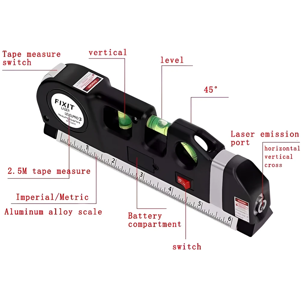 Laser Level Home Multi-function High Precise Laser Leveling Instrument with Steel Ruler Cross Straight Line Measuring Tools