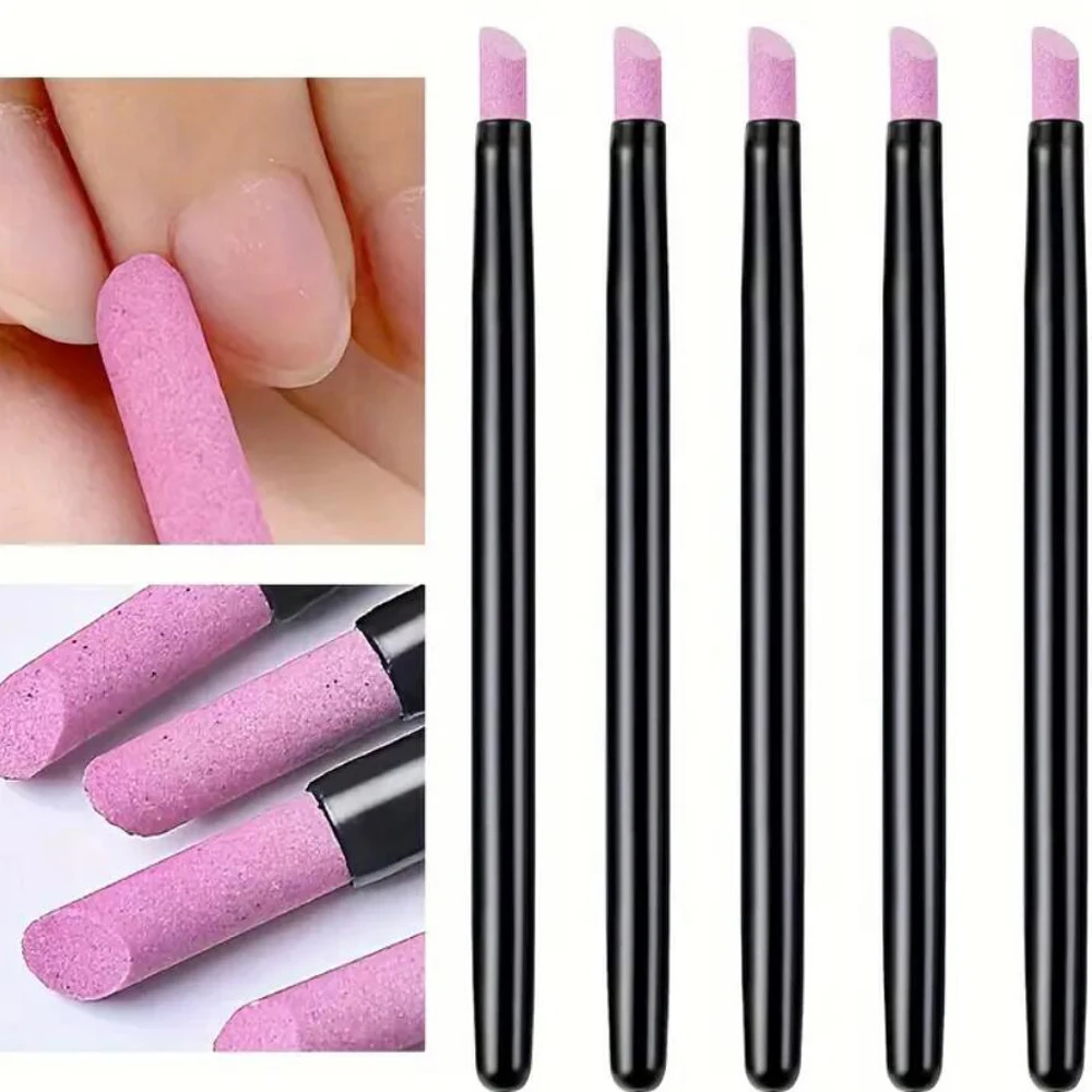 5pcs Portable Quartz Nail Grinding Pen Nail Art Cuticle Dead Skin Remover Manicure Tool Stick Stone Sanding Files Accessory