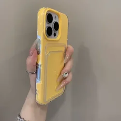 Luxury Clear Card Holder Phone Case - Soft Shockproof Protector with Wallet Slot - iPhone 13 Pro (Dark Yellow)