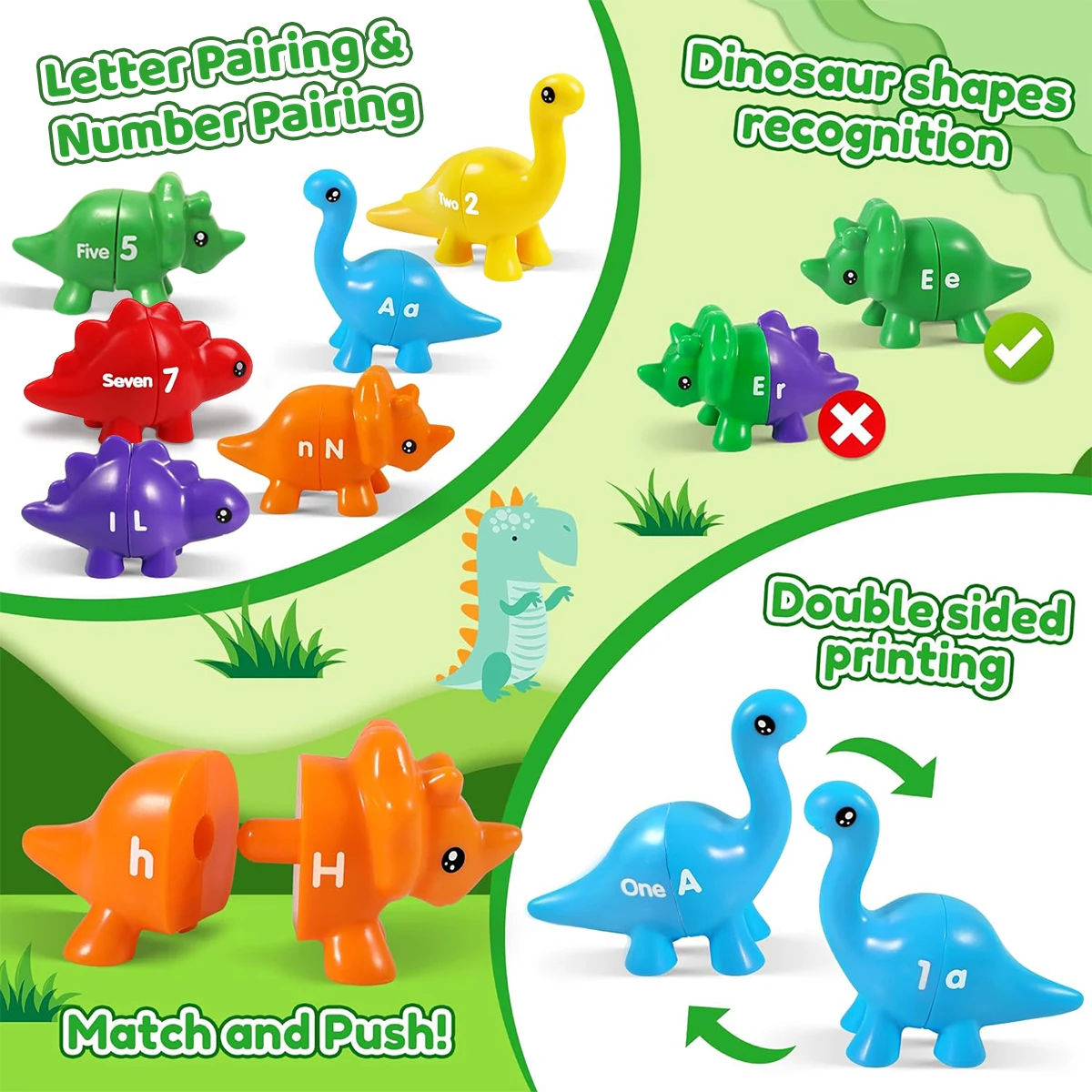 Matching Letters，13PCS Double-Sided Dinosaur Alphabet Match Game Preschool Educational Montessori Learning Toys for Toddlers 5