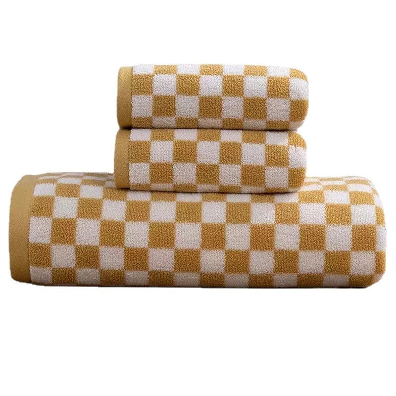 Kawaii Vintage Plaid Cotton Bath Towel Set