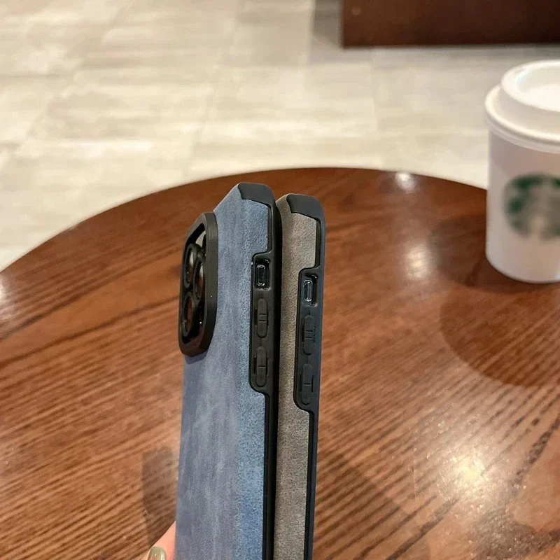 Premium Matte Leather Shockproof Phone Case with Soft Silicone Bumper