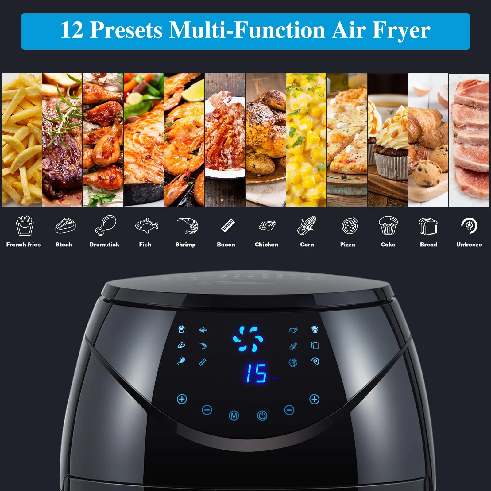 Fryer Oven Digital Display 8 Quart Large AirFryer Cooker 12 Touch Cooking  Presets, XL Air Fryer Basket 1700w Power Multifunction - AliExpress