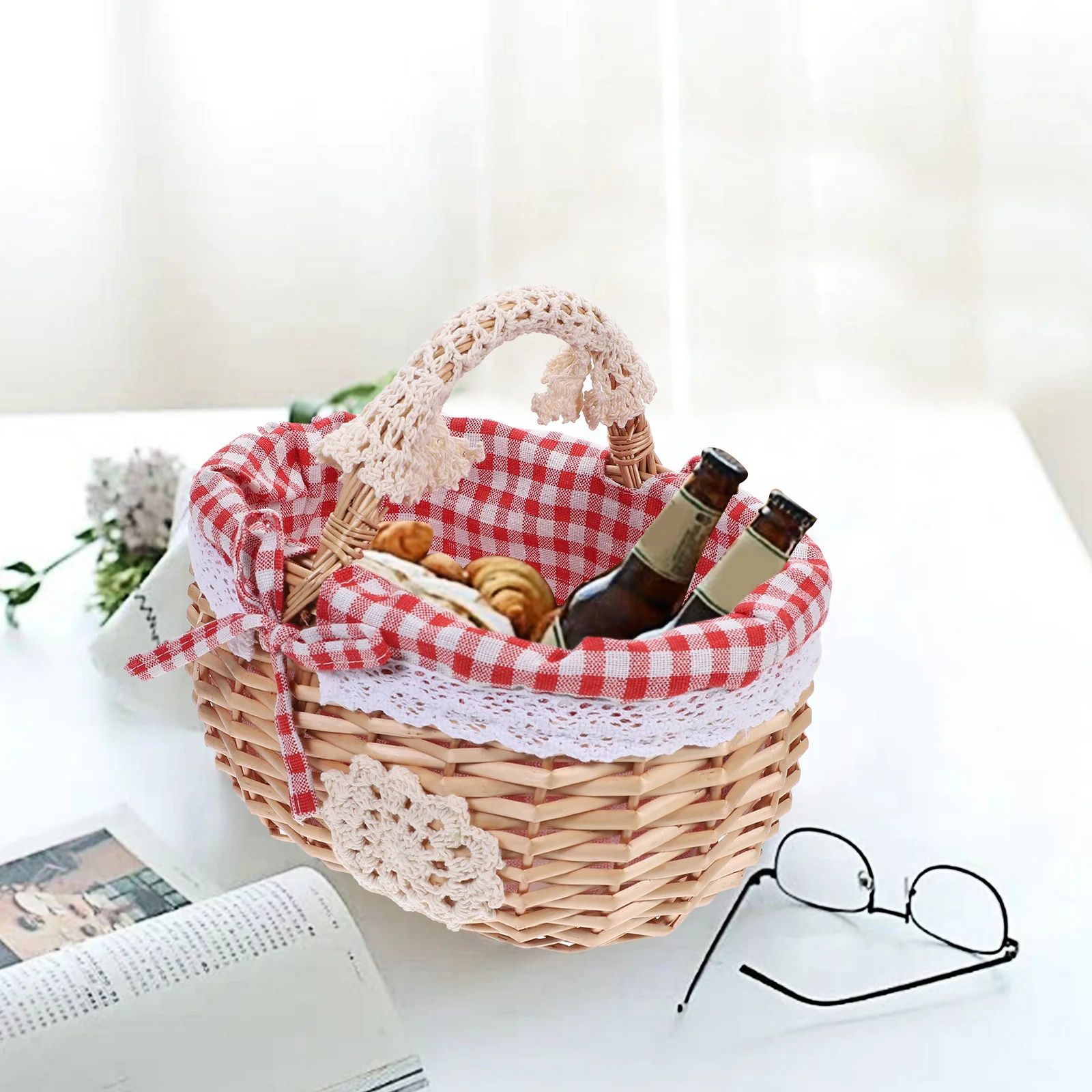 Wicker Storage Basket Premium Fruit Willow Weaving Blanket Simple Snacks Hand-woven Food Handheld 5