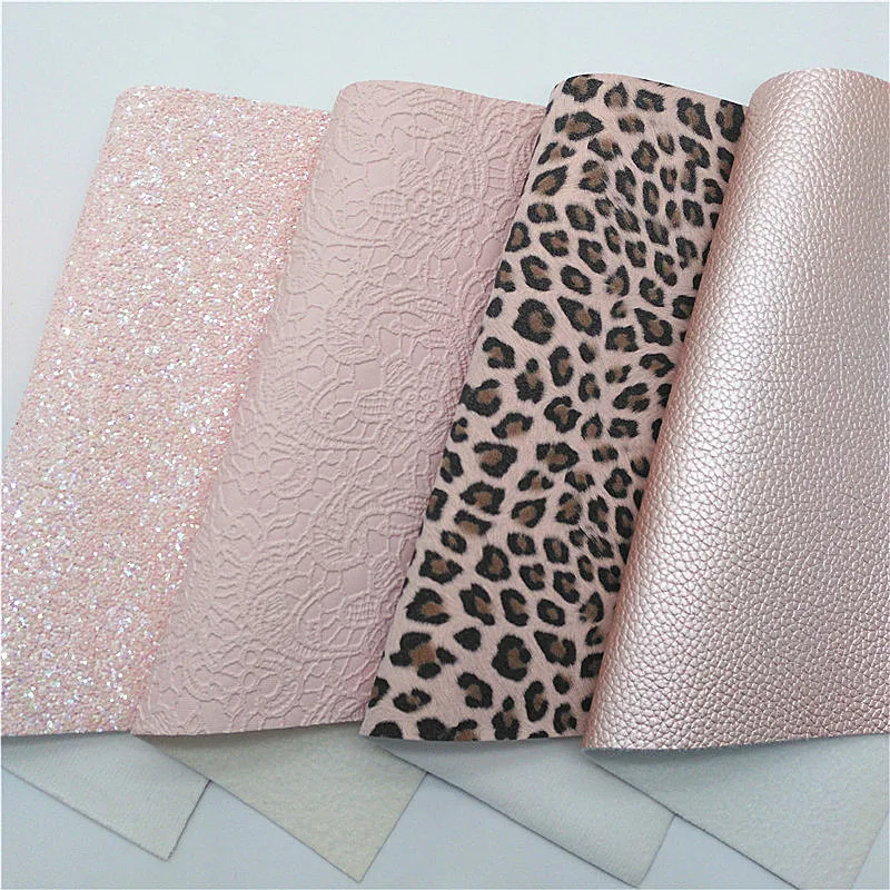 Pink Chunky Glitter Leather Leopard Printed Synthetic
