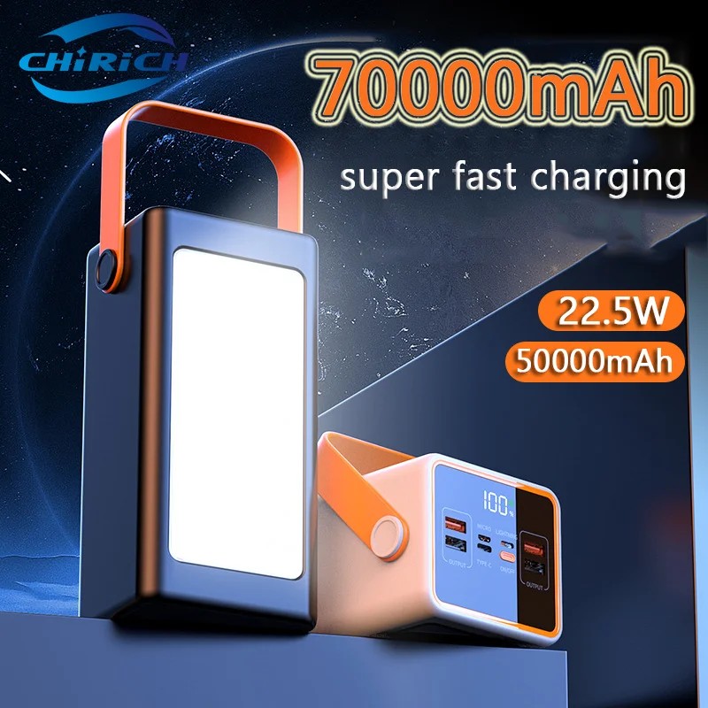 70000mAh Power Bank 22.5W Powerful Large Capacity External Spare Battery Fast Charging 50000mAh Powerbank For iPhone Xiaomi