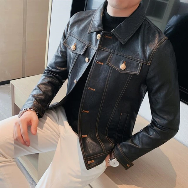 Korean Motorcycle Leather Jackets Men Large Lapel PU Casual Biker Coat  Streetwear Social Business Coat Handsome Men Clothing - AliExpress