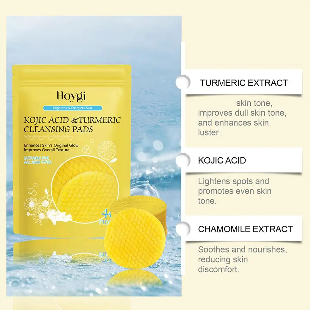 40/50pcs Kojic Acid Turmeric Cleansing Pads Curcuma Longa Root Facial Sponges Exfoliating Pads Daily Cleansing Skin Care Product 2